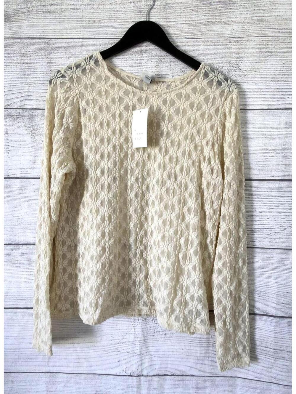 A New Day Cream Floral Sheer Long Sleeve Blouse Women Size XXL